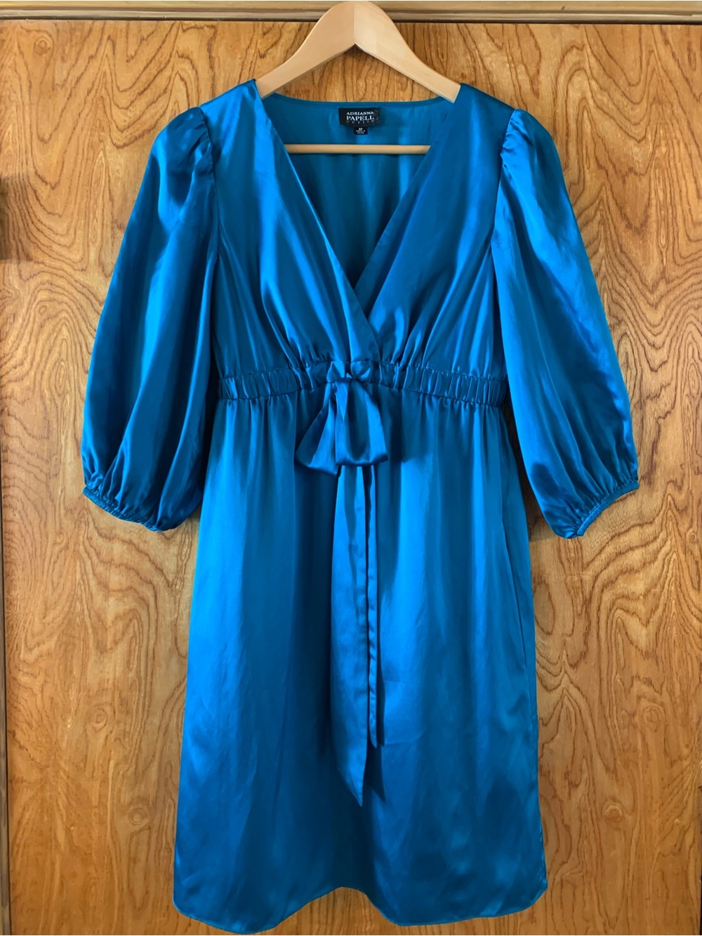 Adrianna Papell Teal Blue Silk & Cotton Midi Dress